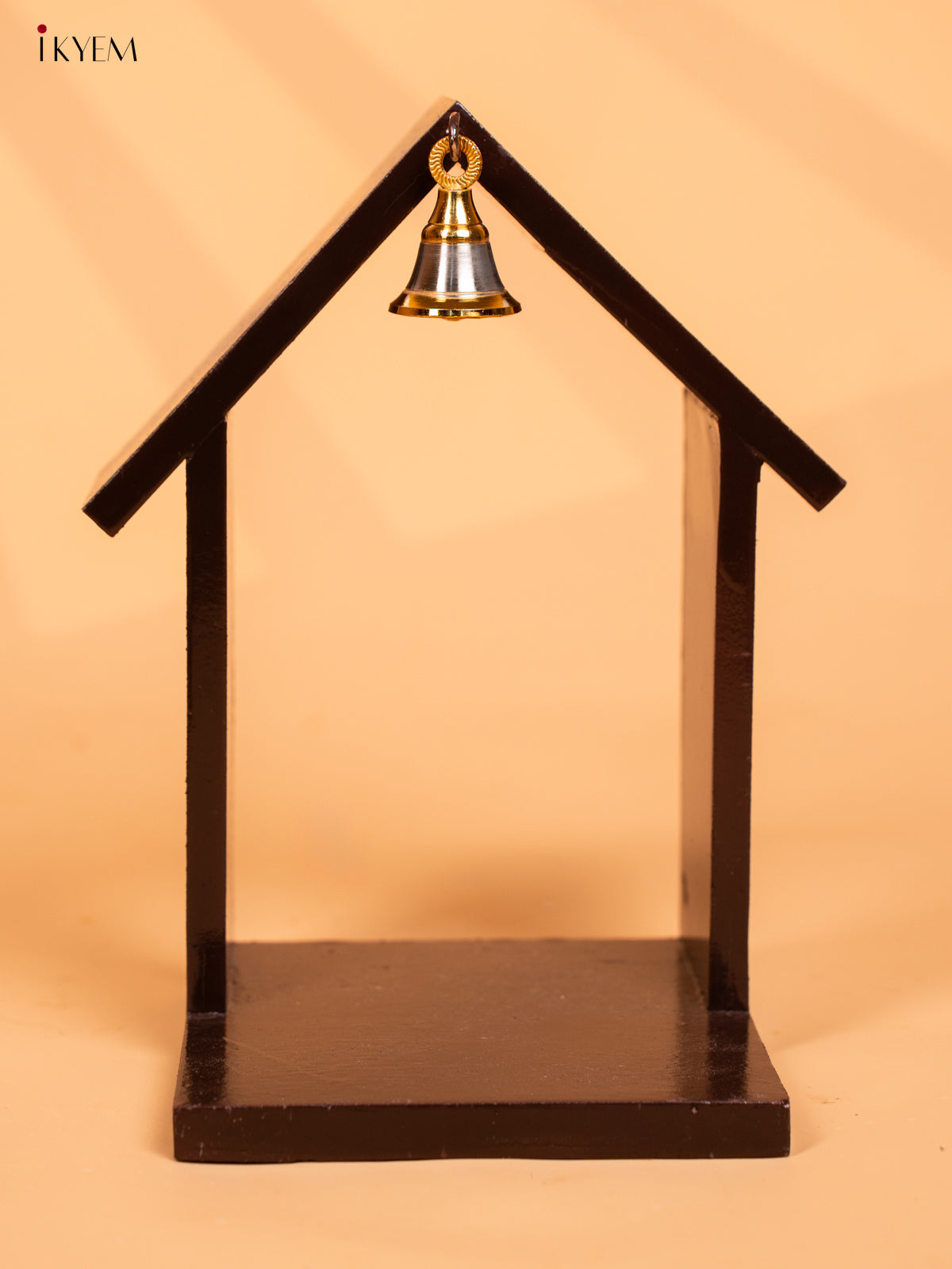 Wooden Vilakku Maadam with Bell - 8 Inch - Brown - KD01133