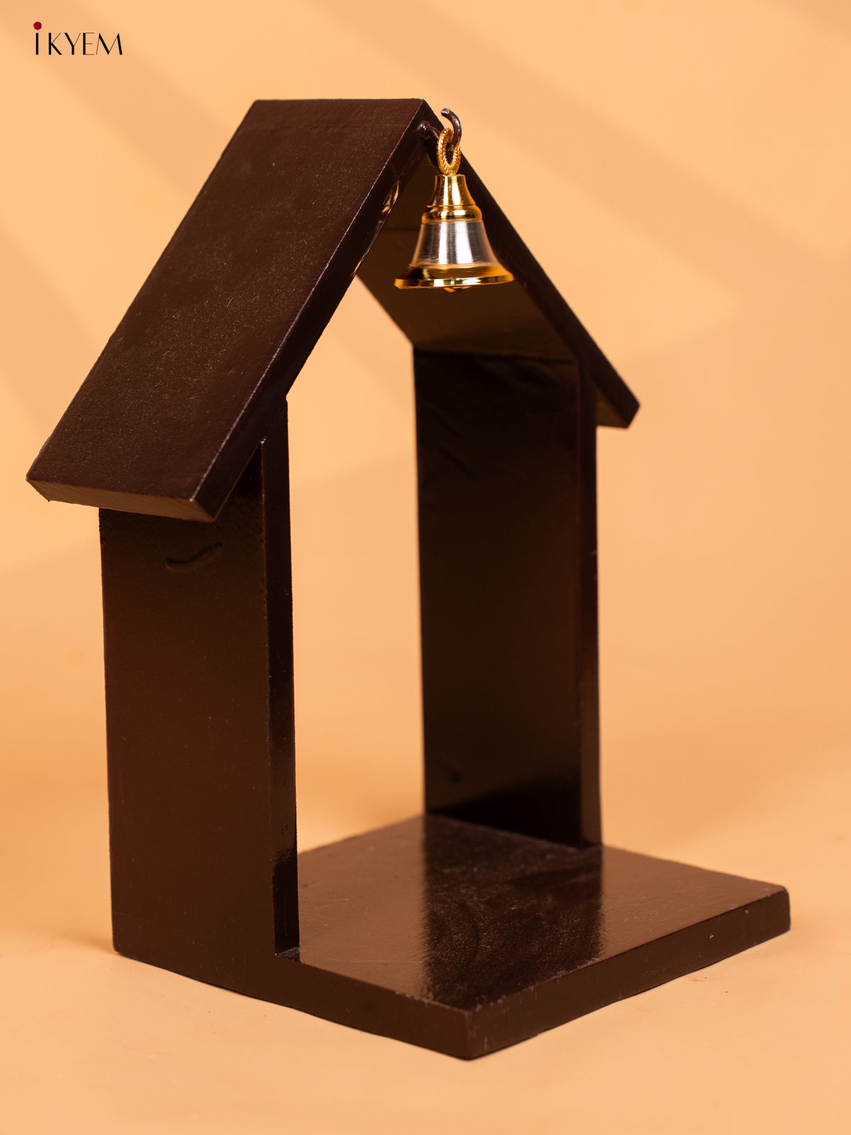Wooden Vilakku Maadam with Bell - 8 Inch - Brown - KD01133