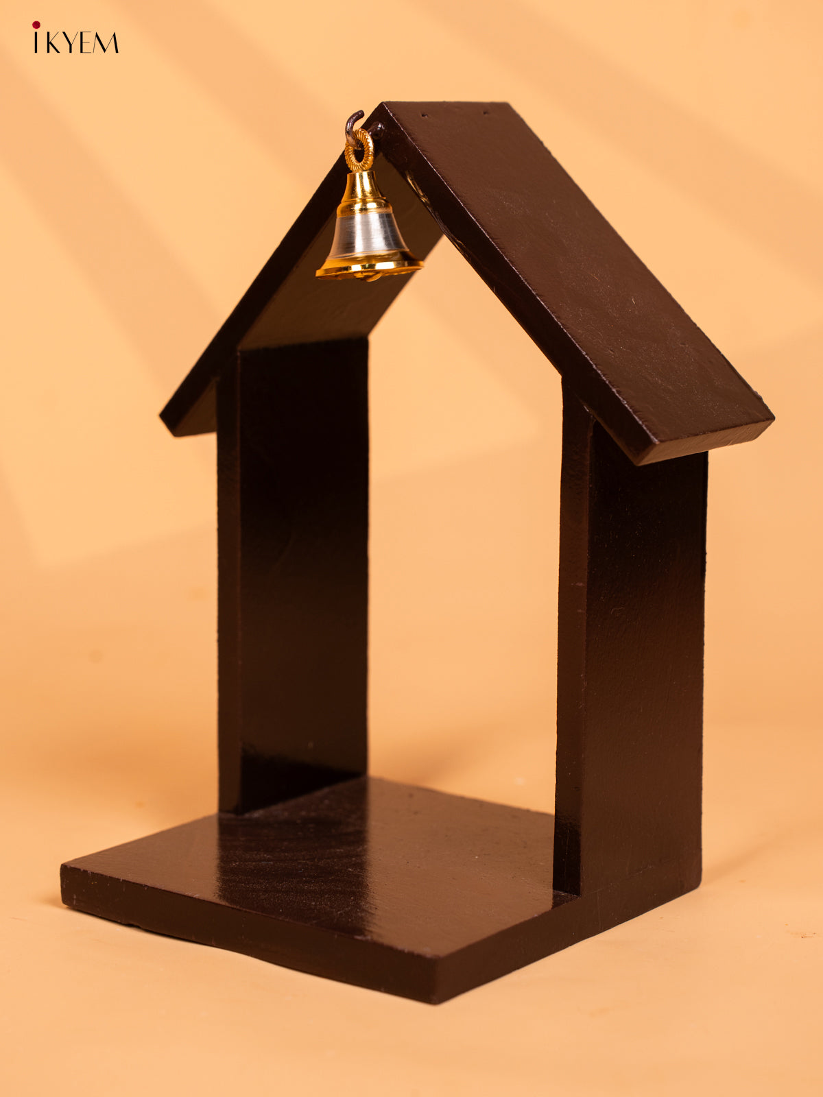 Wooden Vilakku Maadam with Bell - 8 Inch - Brown - KD01133