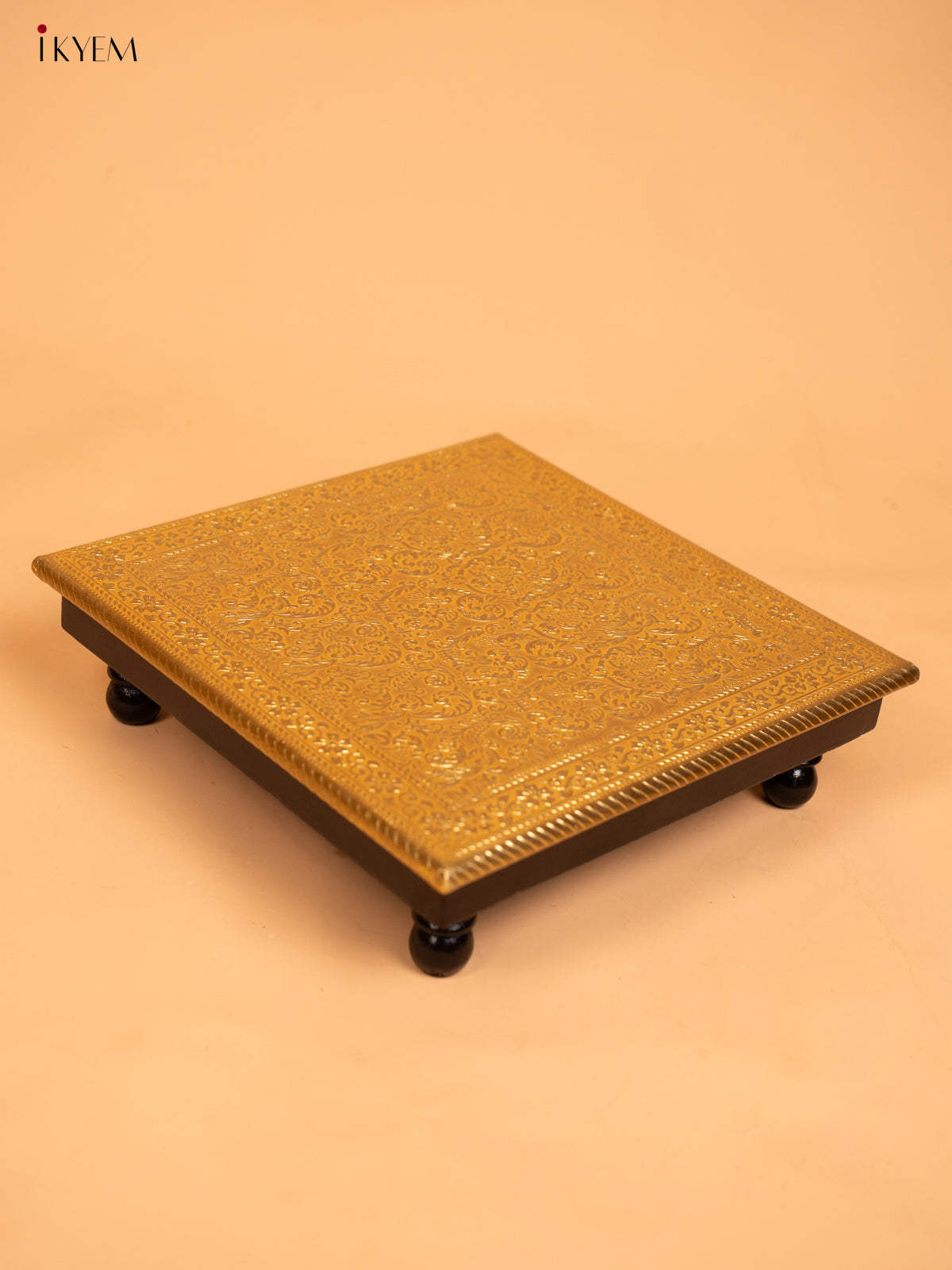  Wooden Brass Work Pooja Bajot Stool (12×12) - KD01141