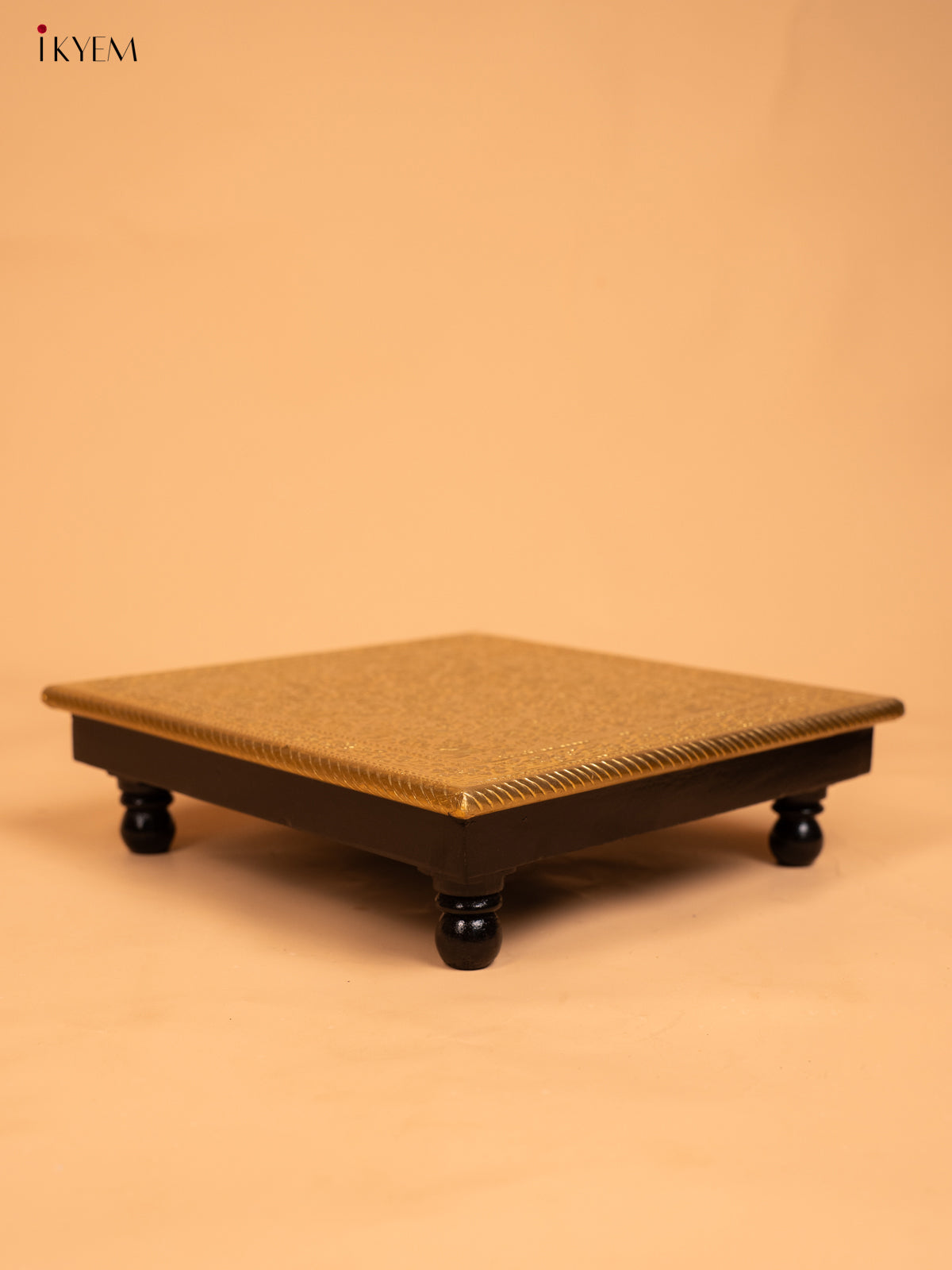  Wooden Brass Work Pooja Bajot Stool (12×12) - KD01141