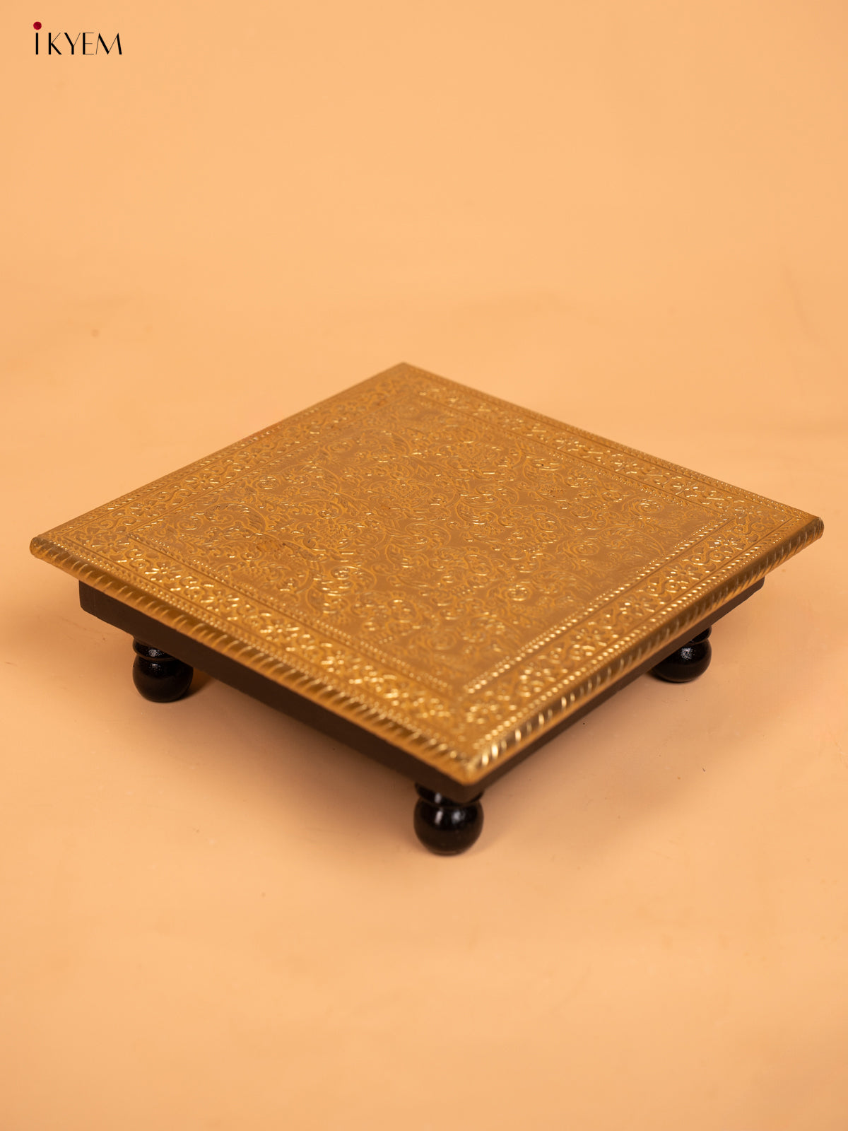 Wooden Brass Work Pooja Bajot Stool (10×10) - KD01142