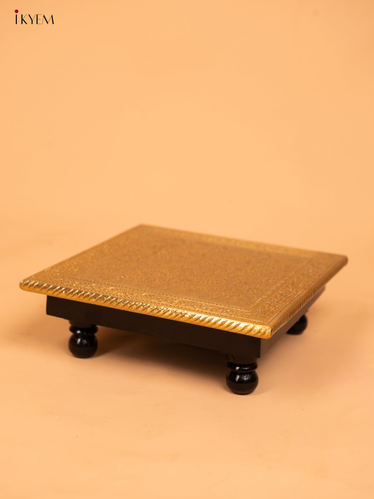 Wooden Brass Work Pooja Bajot Stool (10×10) - KD01142