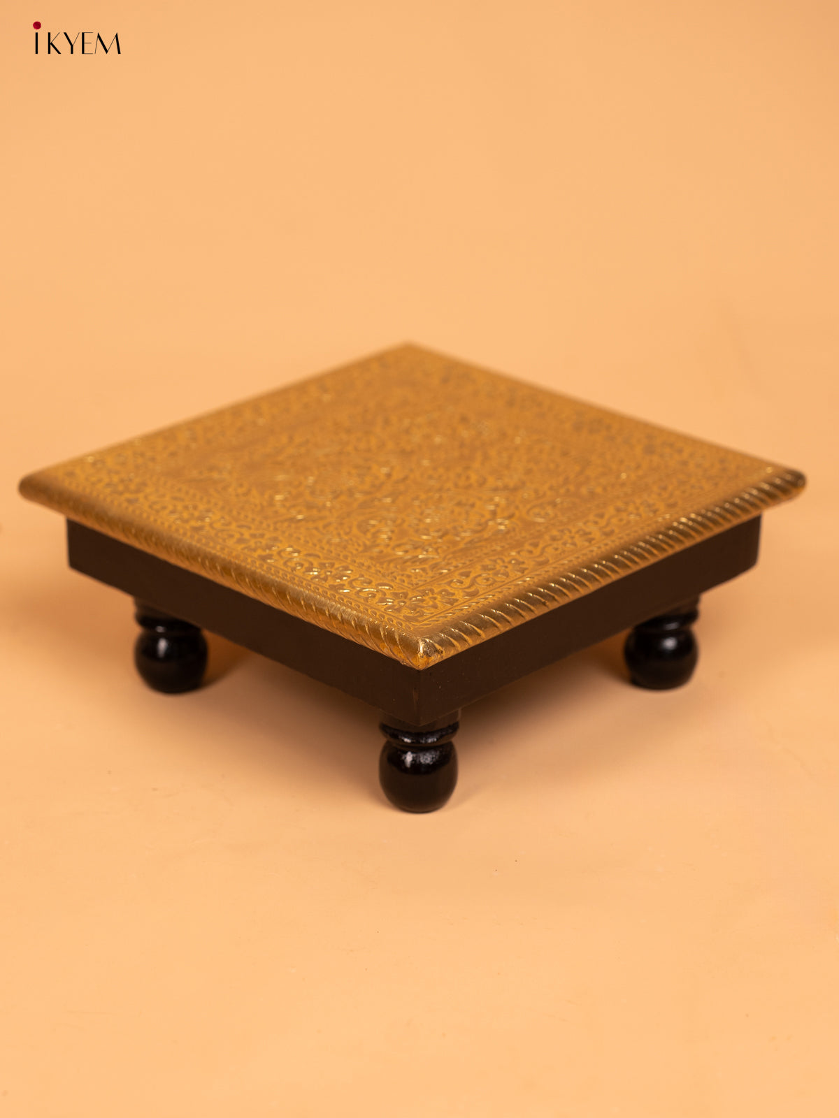  wooden Brass Work Pooja Bajot Stool (8×8)- KD01143