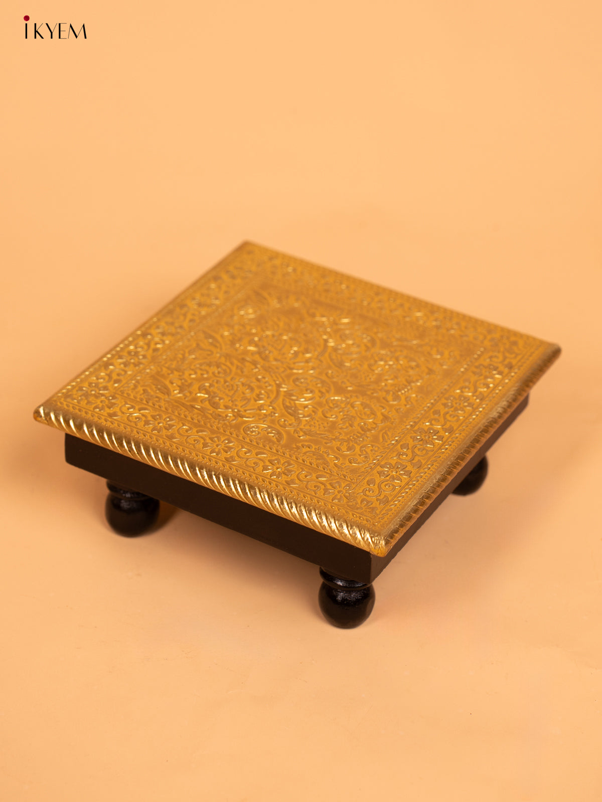  wooden Brass Work Pooja Bajot Stool (8×8)- KD01143