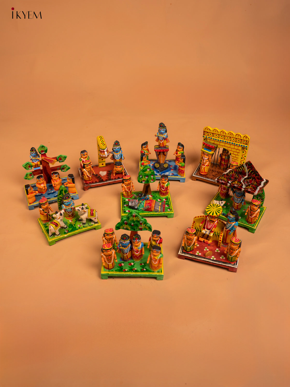 Wooden Kondapalli Hand Painted Krishna Story Set - KD04115