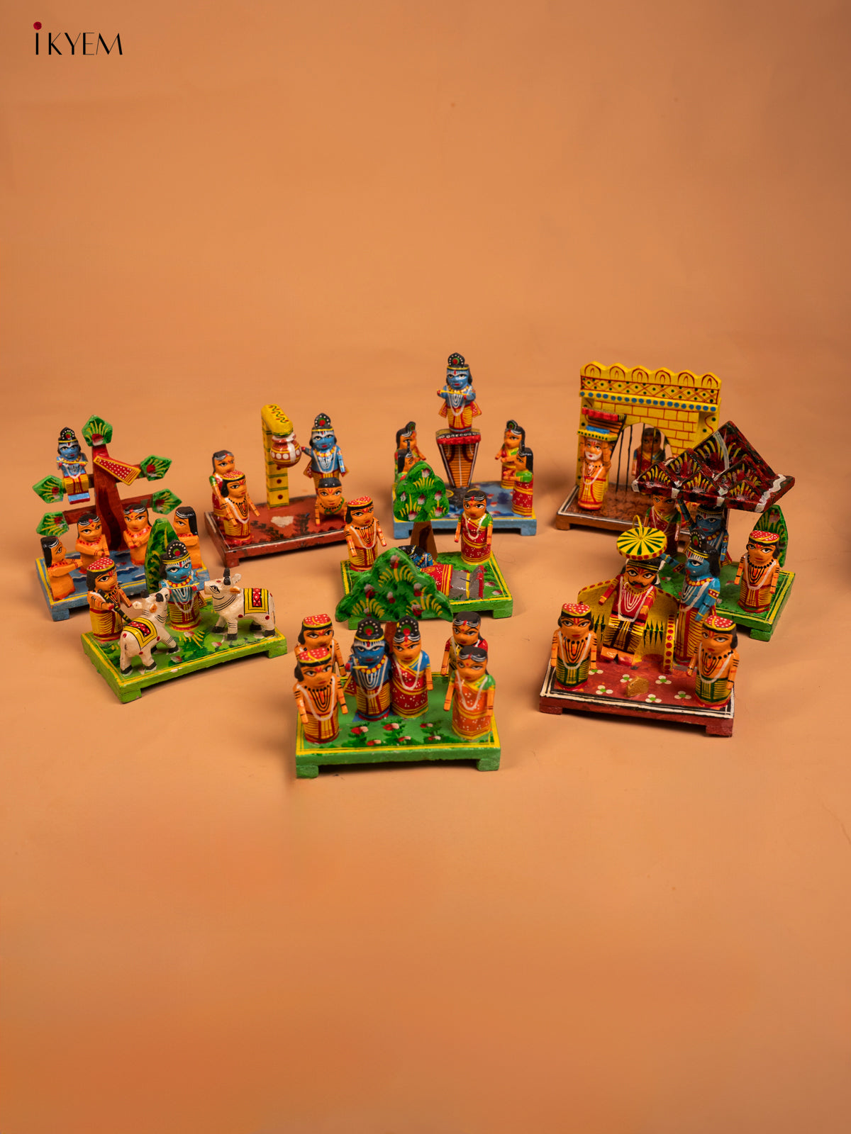 Wooden Kondapalli Hand Painted Krishna Story Set - KD04115