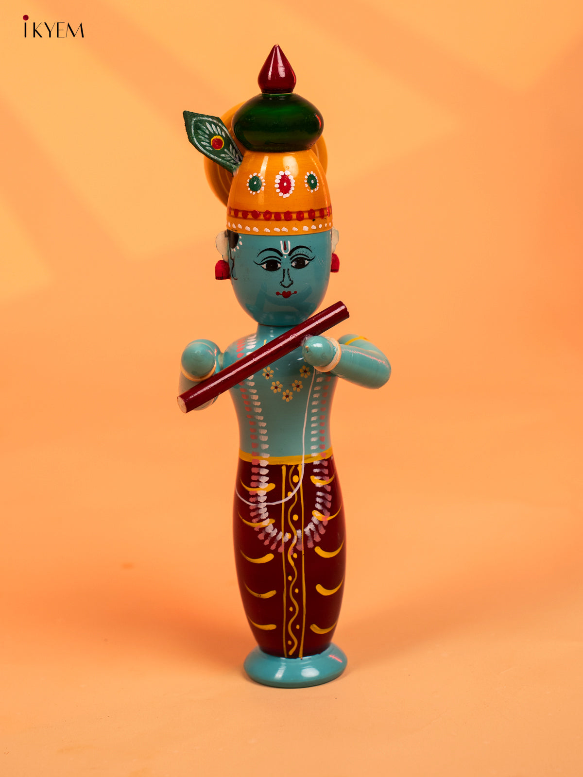 Wooden Kondapalli Hand Painted Krishna idol - KD04116