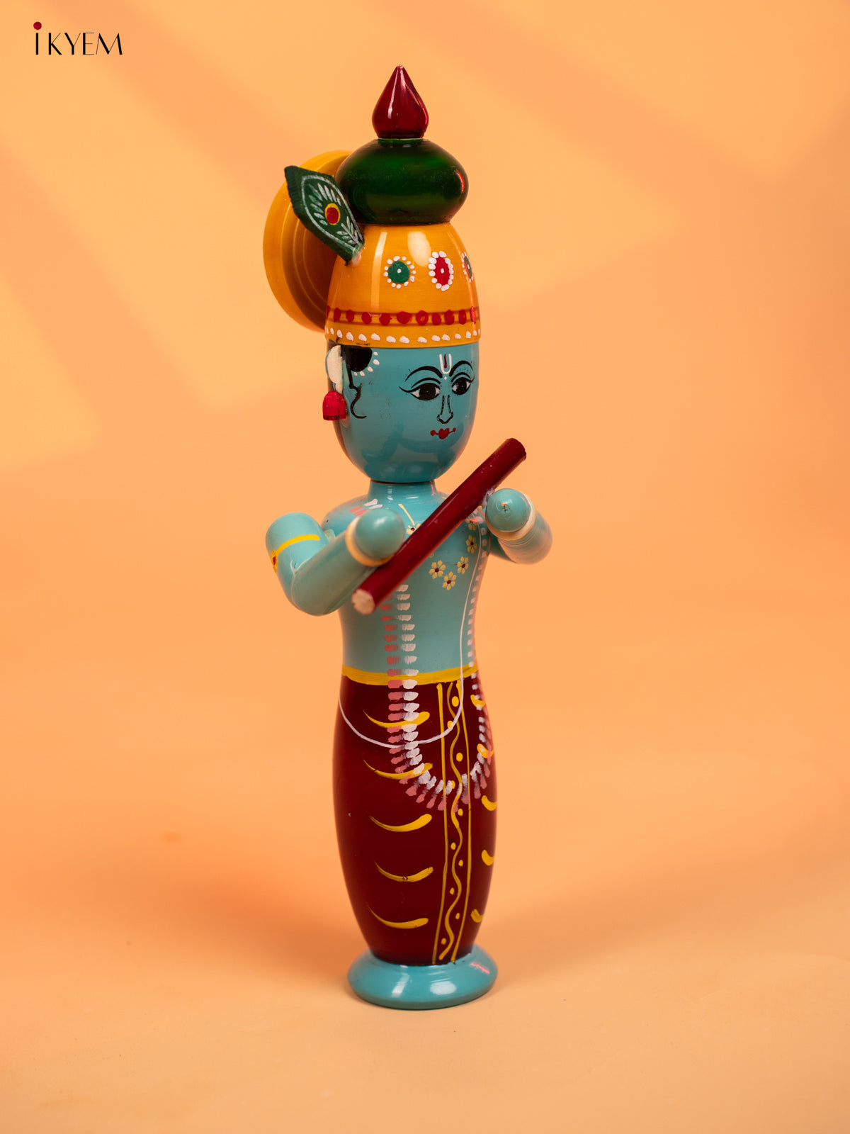 Wooden Kondapalli Hand Painted Krishna idol - KD04116