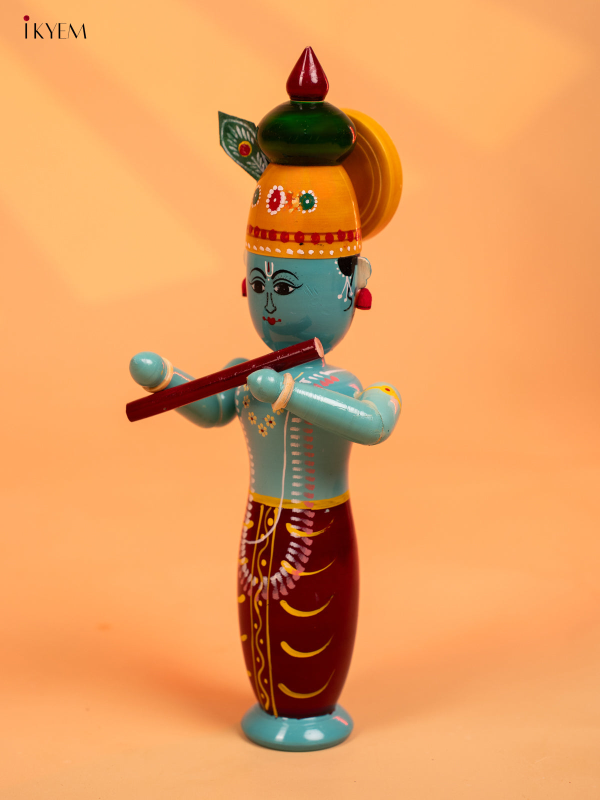 Wooden Kondapalli Hand Painted Krishna idol - KD04116