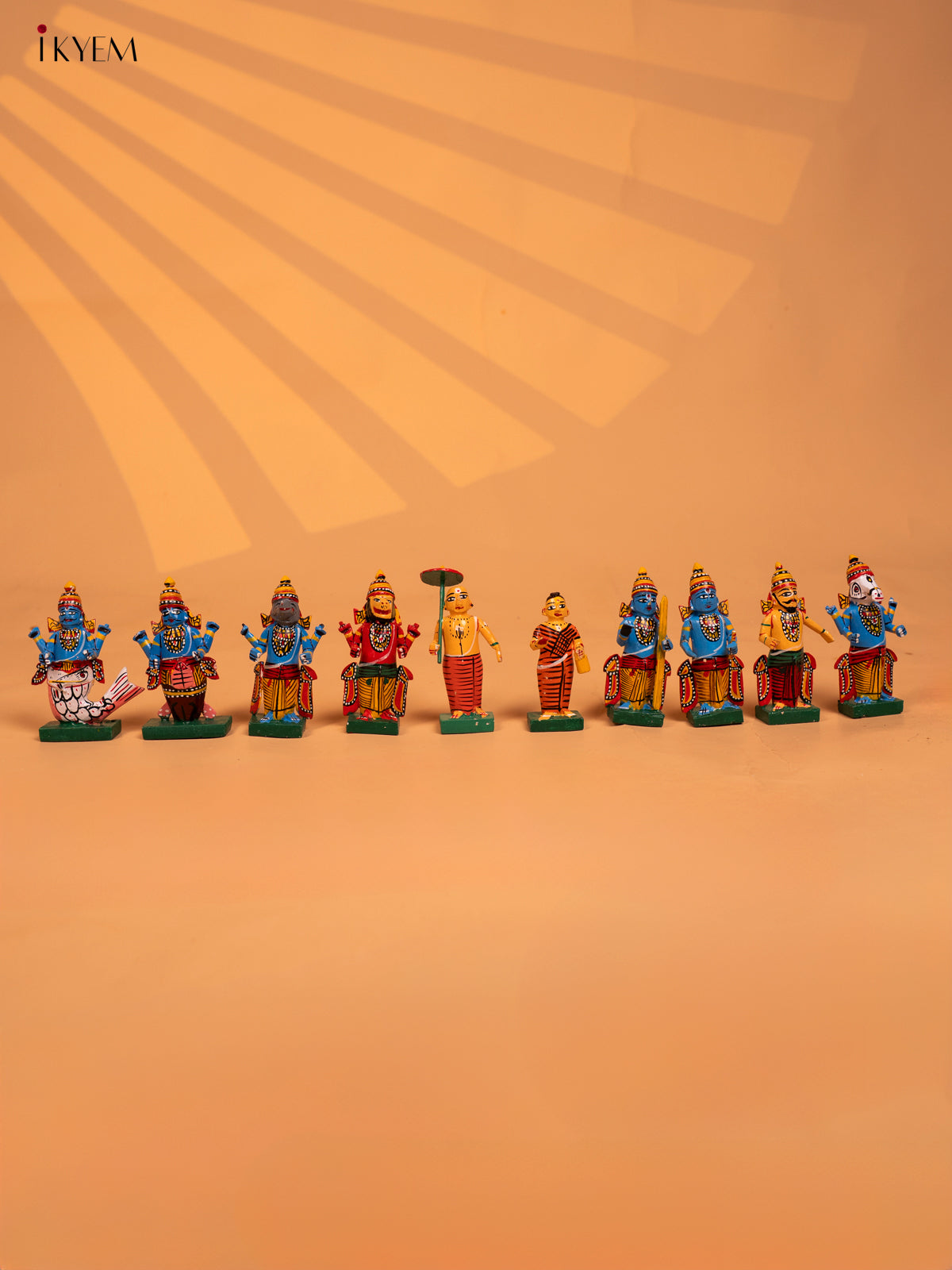 Wooden Kondapalli Hand Painted Dasavatharam set - KD04117