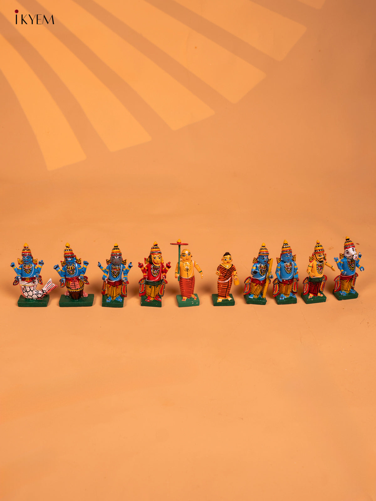 Wooden Kondapalli Hand Painted Dasavatharam set - KD04117