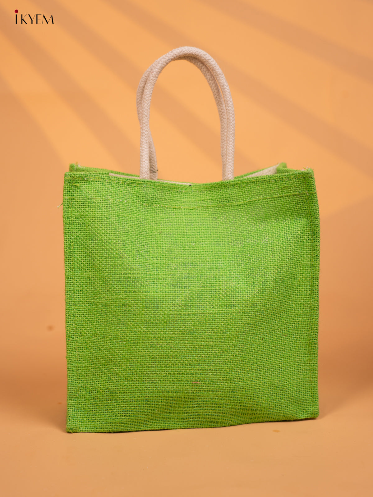 Green & White Jute Bags with Geometric Prints & Velcro Closure - KD04130