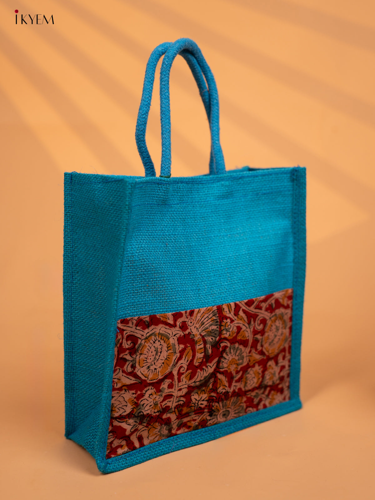 Jute bag Half & Half Kalamkari - Blue - KD04133
