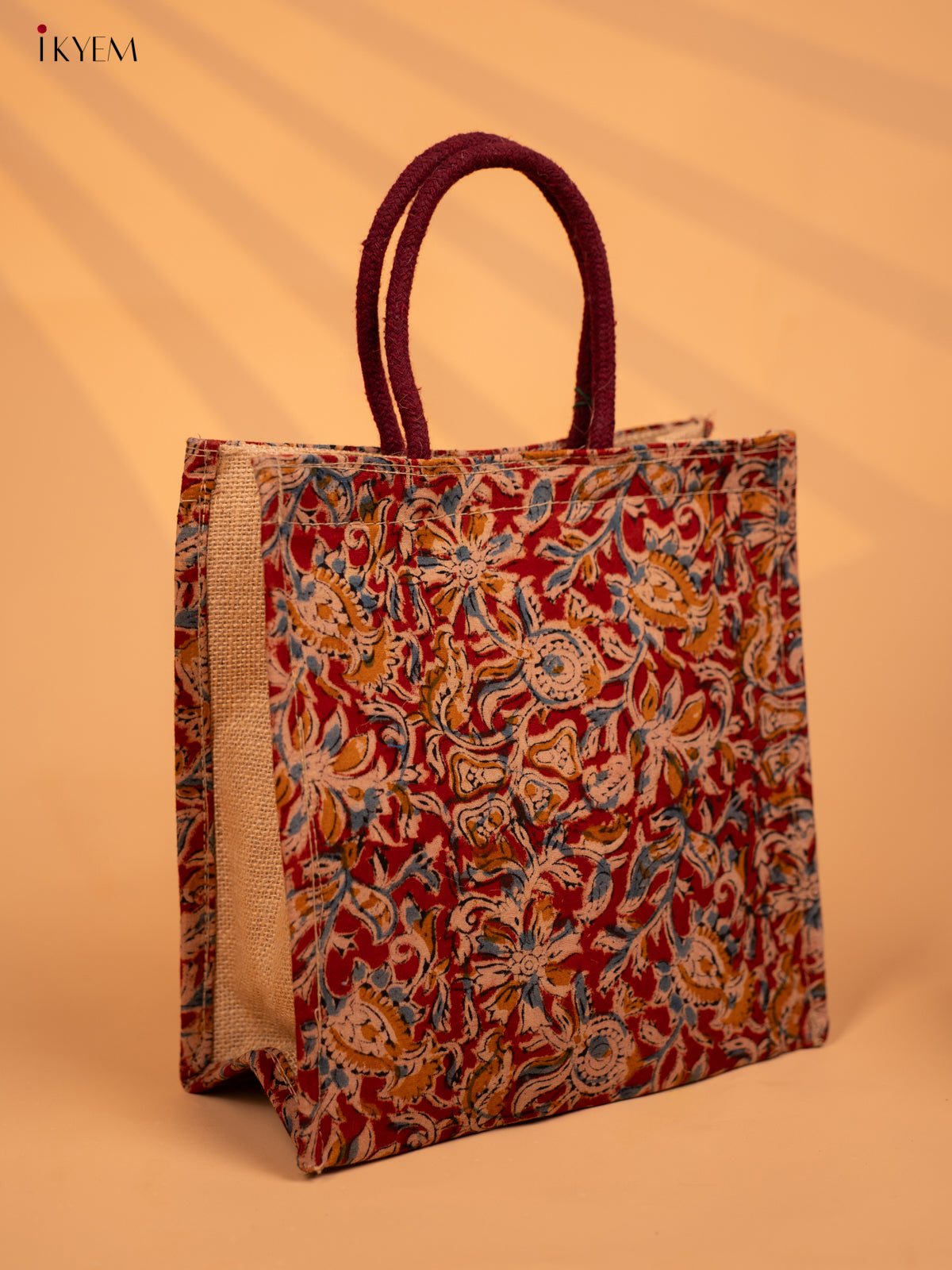Jute full Kalamkari bag Red with Yellow - KD04134