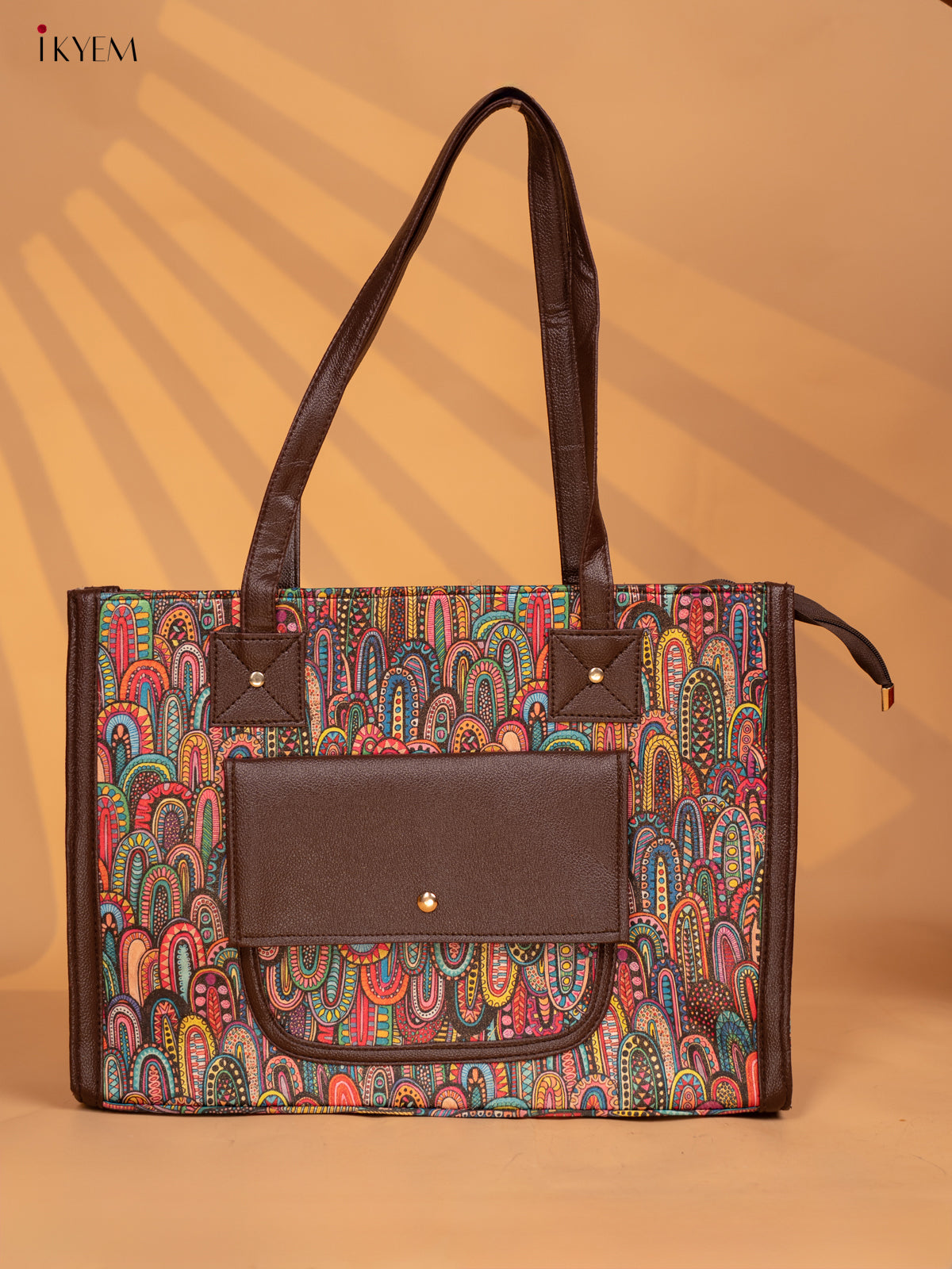Printed Rangoli Design Leather Sling and Laptop Bag - Multi Colour - KD05116