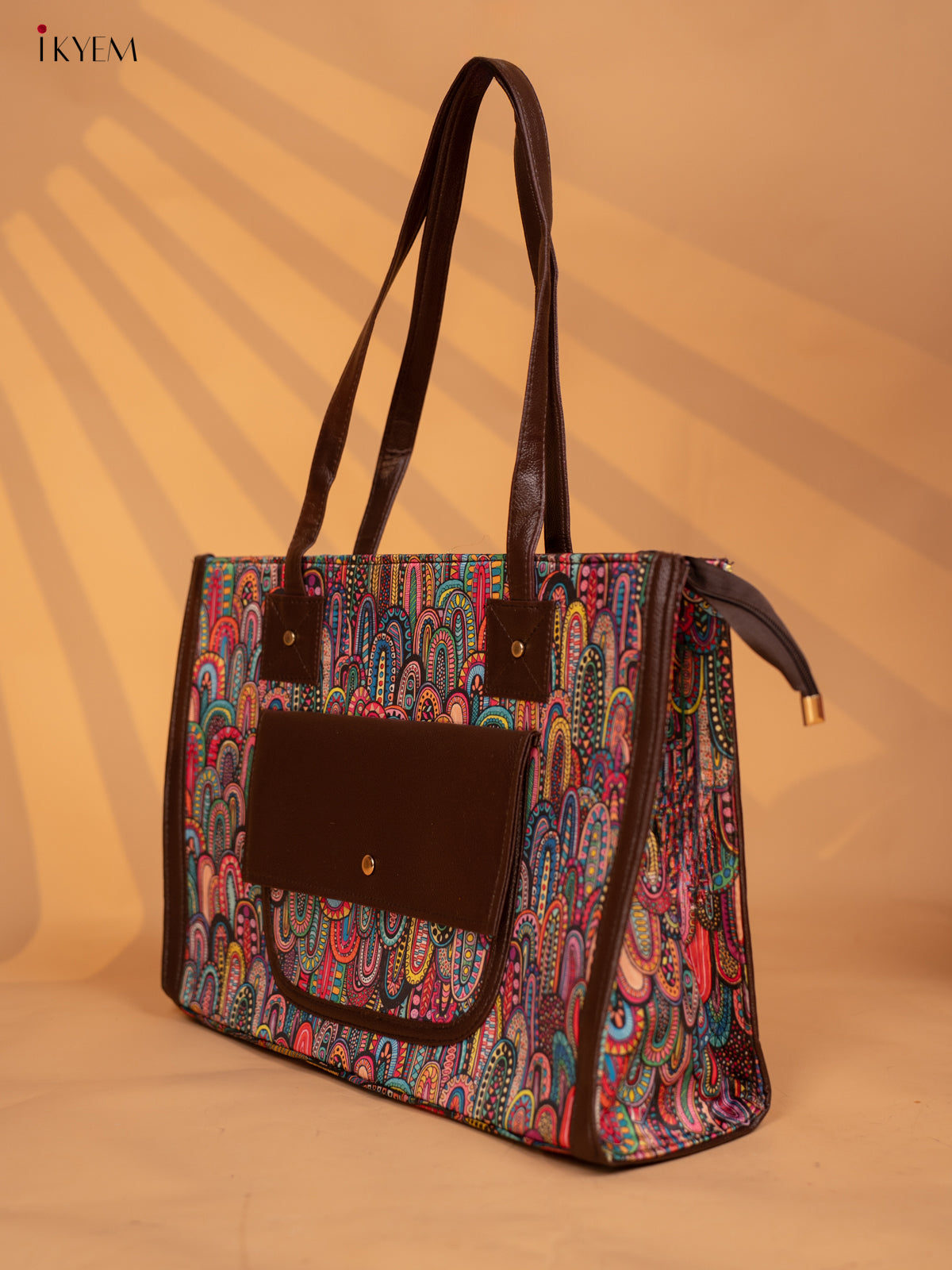Printed Rangoli Design Leather Sling and Laptop Bag - Multi Colour - KD05116