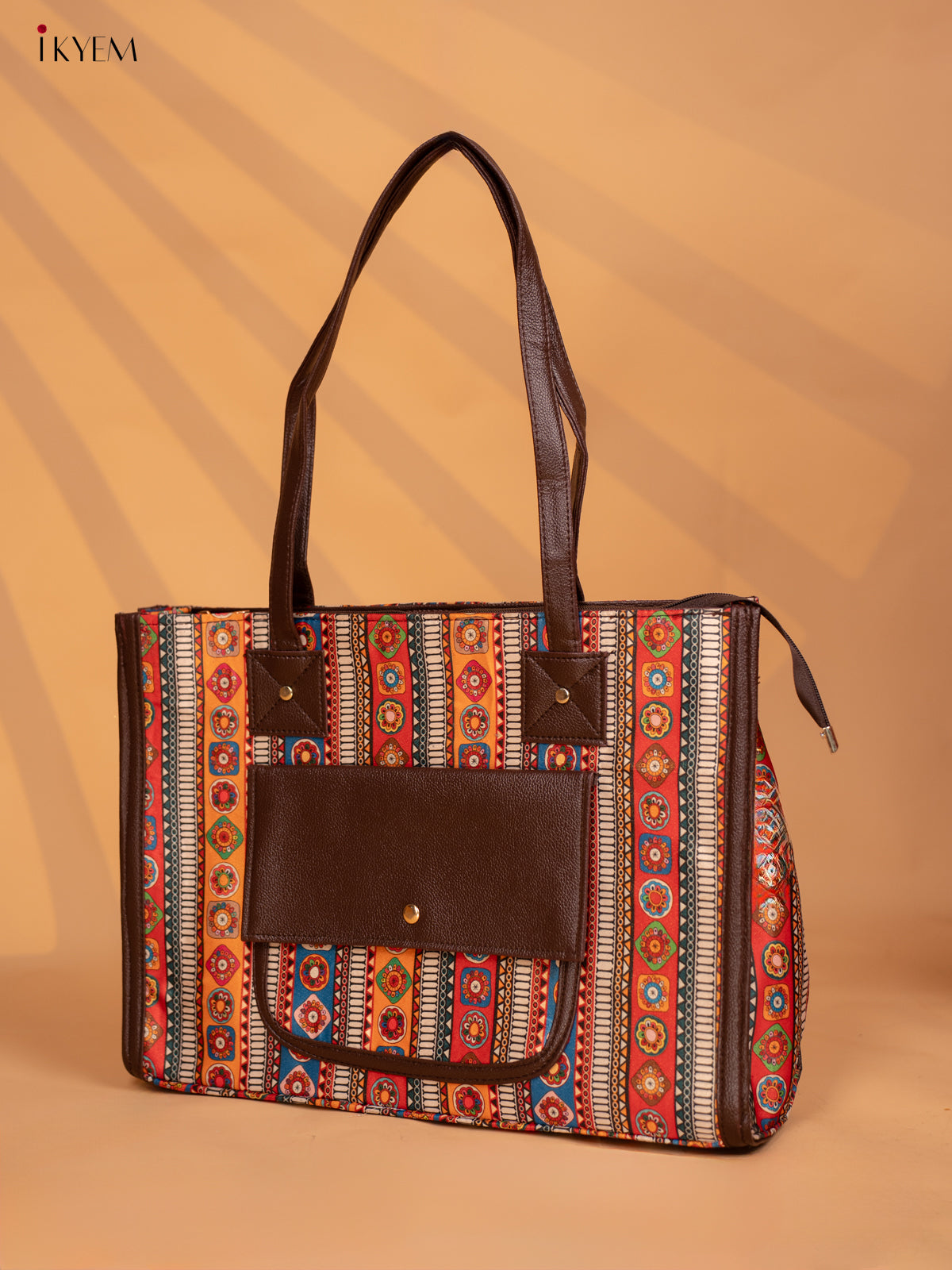 Printed Mandala Design Leather Sling and Laptop Bag - Multi Colour - KD05118