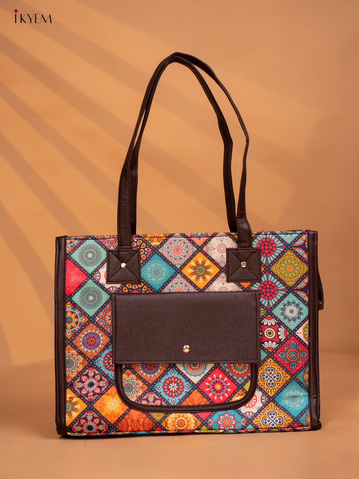 Printed Mandala Design Leather Sling and Laptop Bag - Multi Colour - KD05119