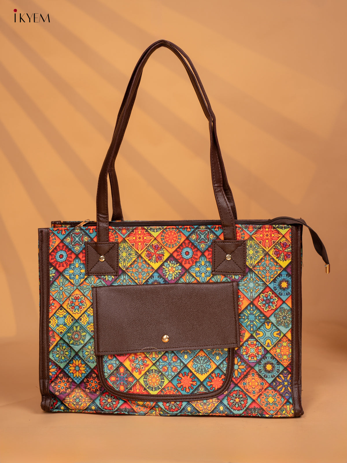 Printed Mandala Design Leather Sling and Laptop Bag - KD05122