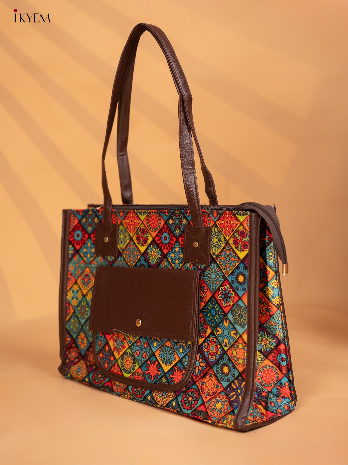 Printed Mandala Design Leather Sling and Laptop Bag - KD05122