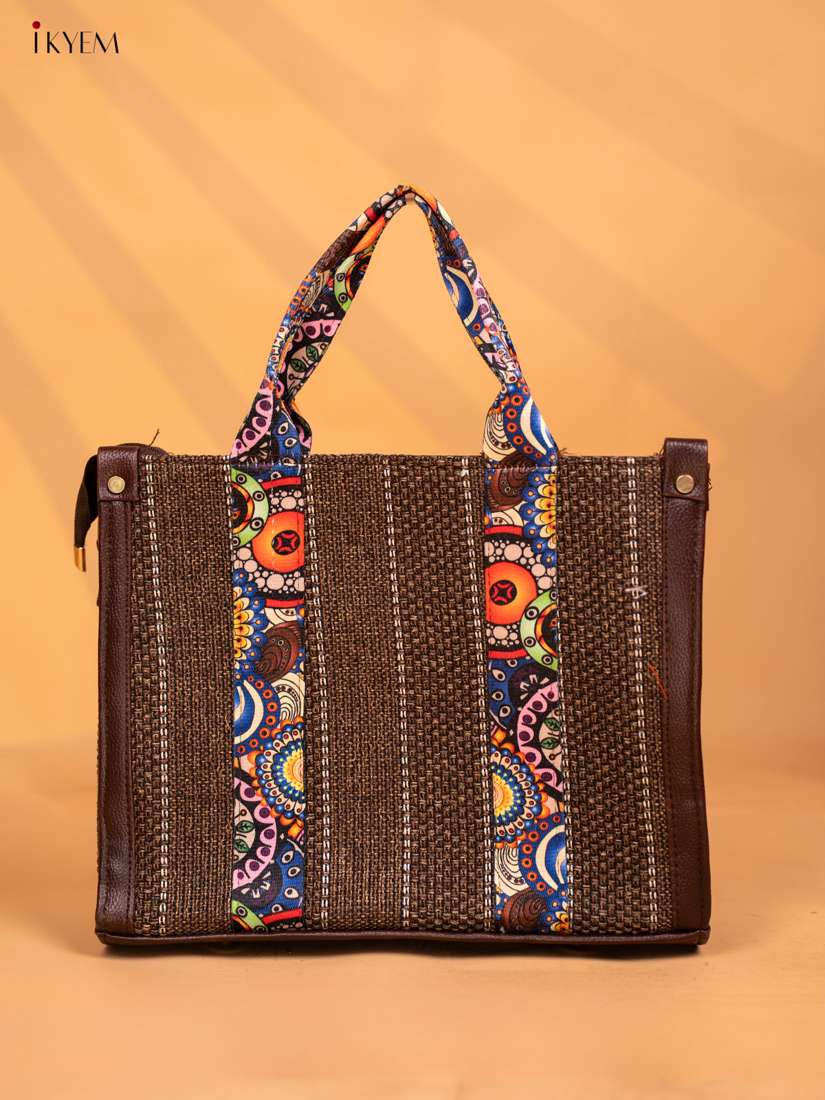 Jacquard Handbag Leather sling with Mandala Printed Sling - Brown - KD05126