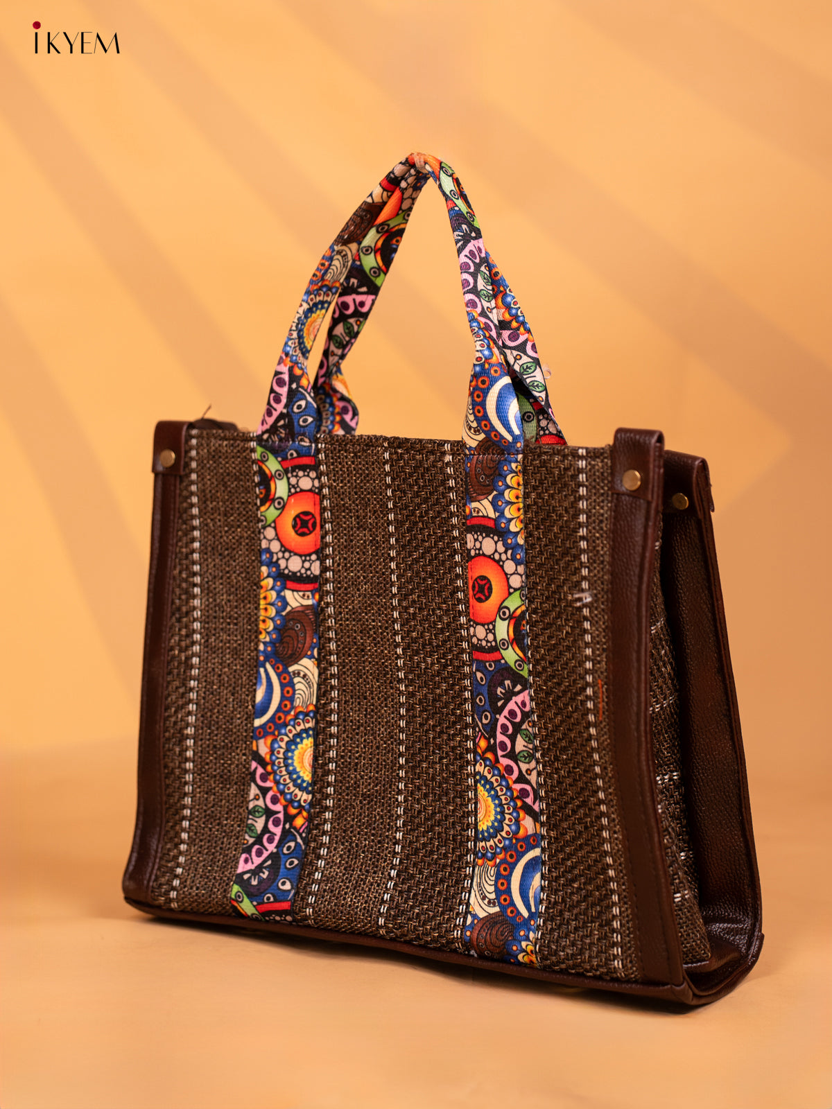 Jacquard Handbag Leather sling with Mandala Printed Sling - Brown - KD05126