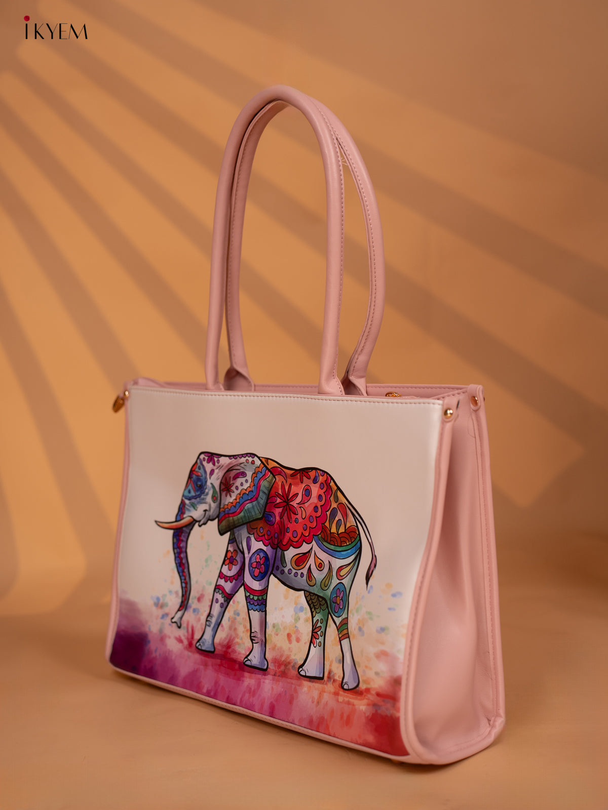 Printed Handbag - Elephant - Pink - KD05132