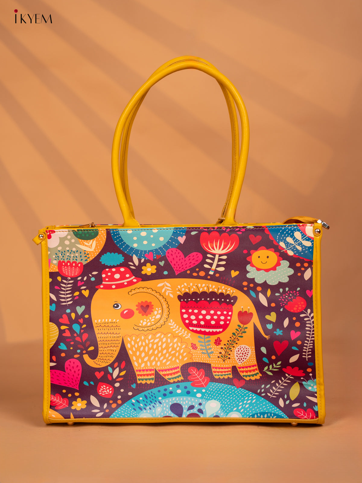 Printed Handbag - Elephant -Yellow - KD05133