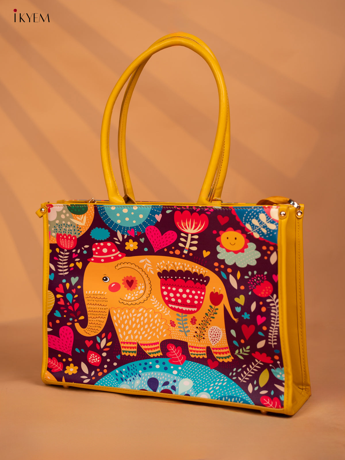 Printed Handbag - Elephant -Yellow - KD05133