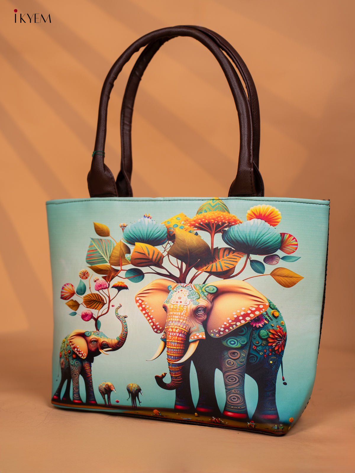 Printed Handbag With Small Wallet Elephant - Green - KD05136