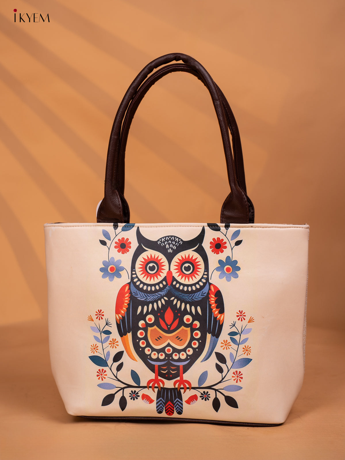 Printed Handbag With Small Wallet Owl - White - KD05137