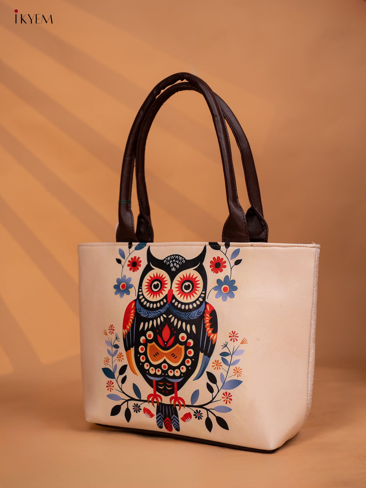 Printed Handbag With Small Wallet Owl - White - KD05137