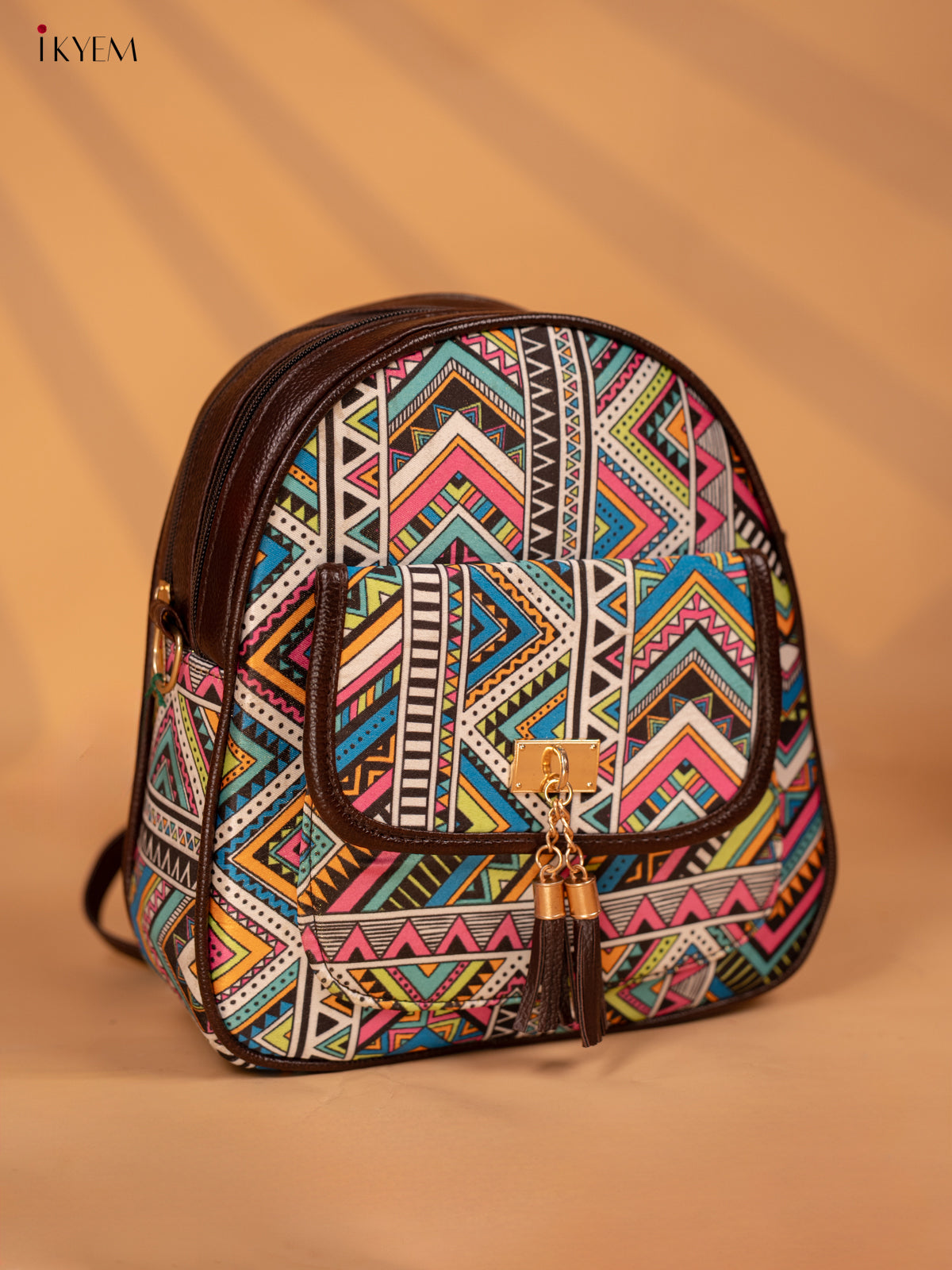 Printed Geometric Design Leather Backpack - Multicolour - KD05164