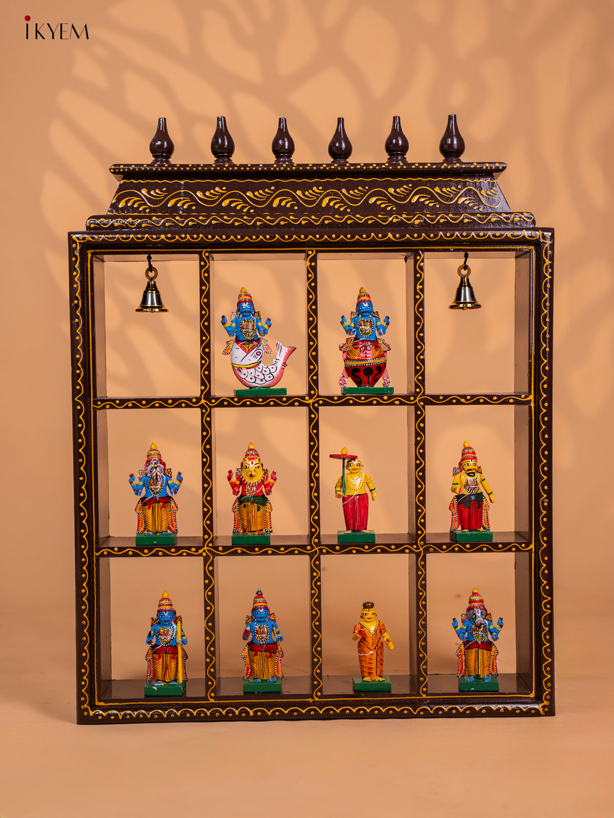Wooden Frame With Kondapalli Dasavatharam Idol Set - Brown - KD28111