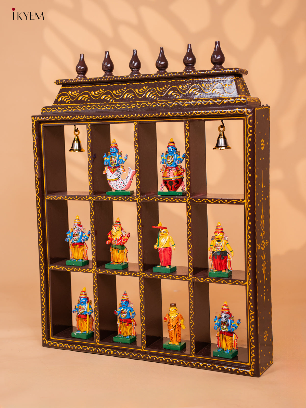 Wooden Frame With Kondapalli Dasavatharam Idol Set - Brown - KD28111