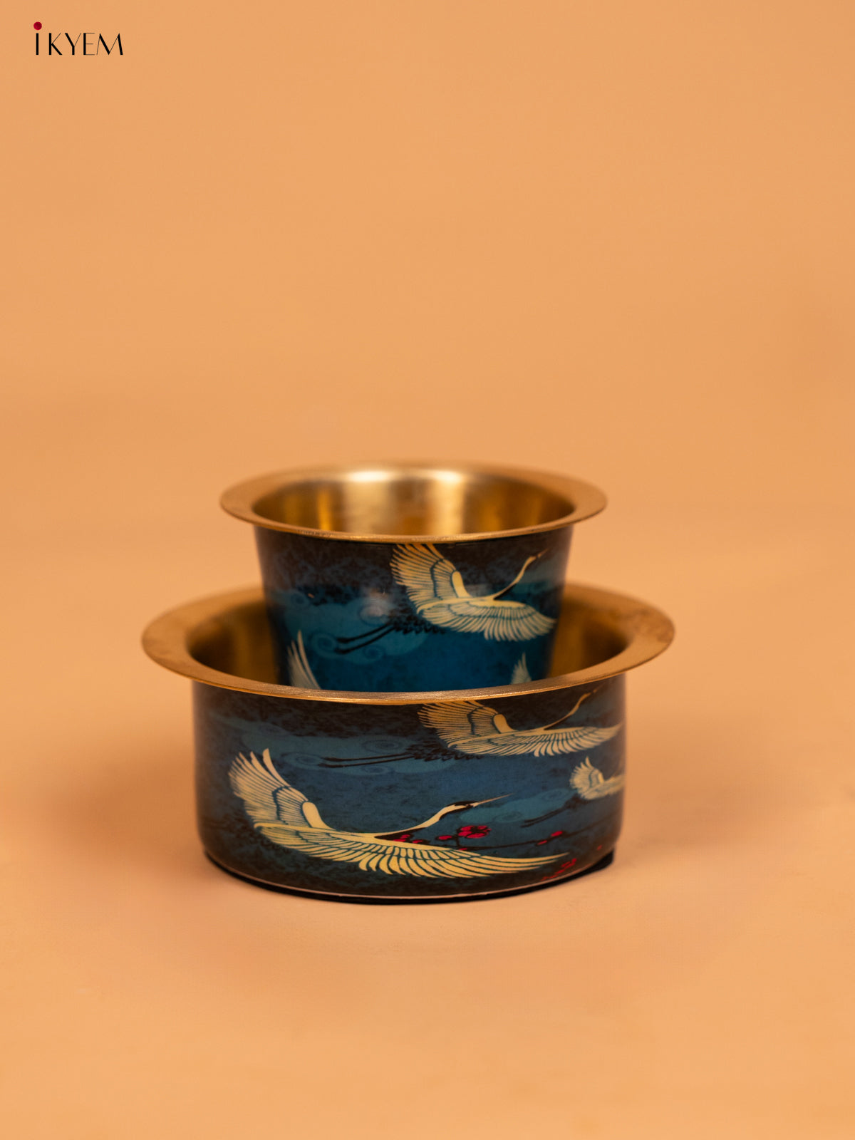Brass Digital Printed Dabara set - Flying Cranes - KD12127