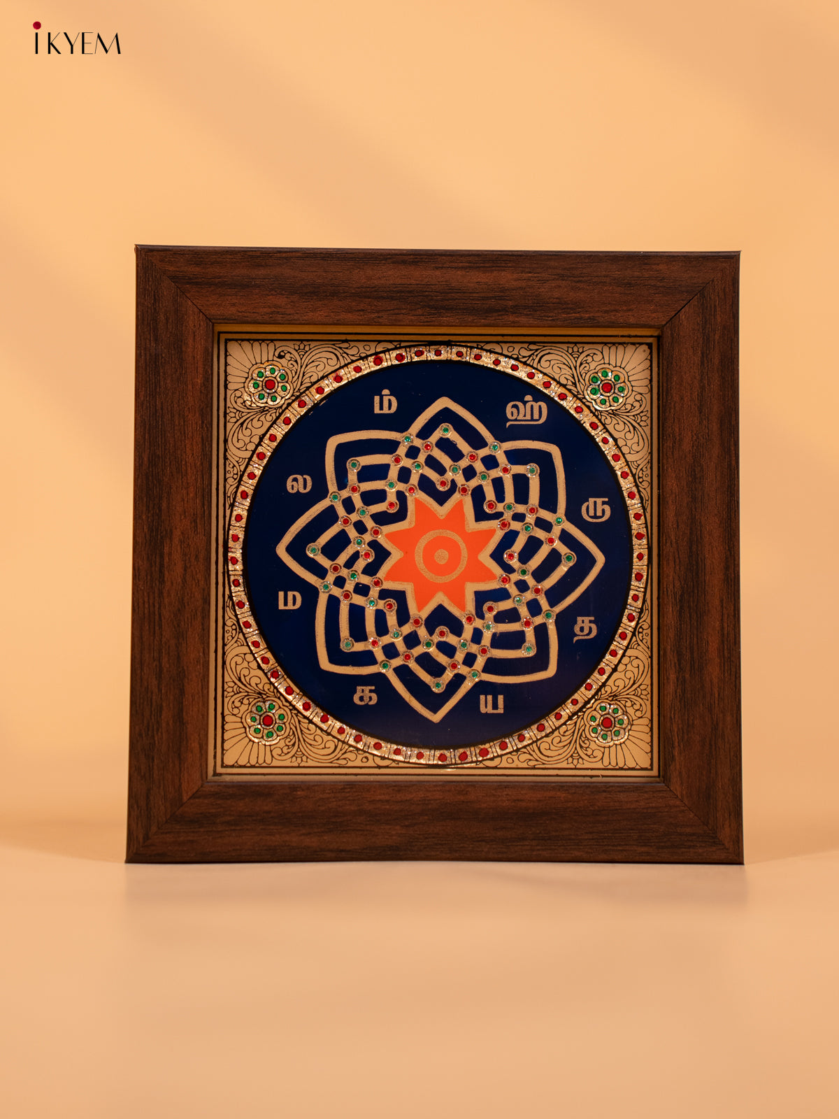 Reverse Glass Painted Manai - Hridaya Kamalam - (6x6) - Blue - KD15115