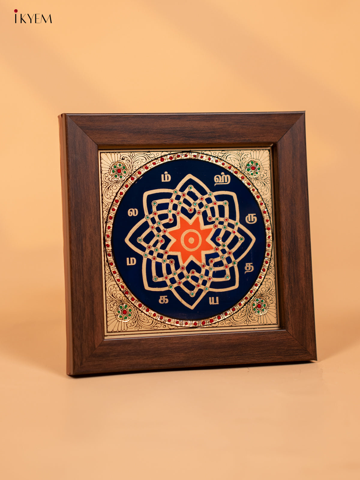 Reverse Glass Painted Manai - Hridaya Kamalam - (6x6) - Blue - KD15115