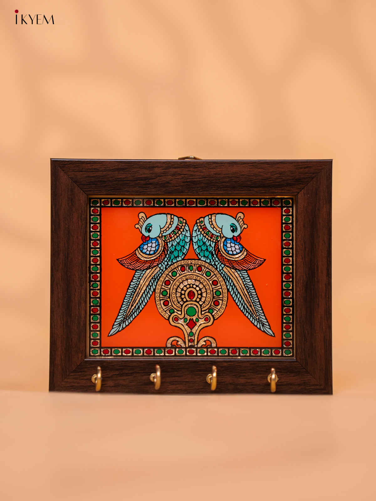Reverse Glass Painted Key Hanger Twin Parrot -(5x6) orange   - KD15119