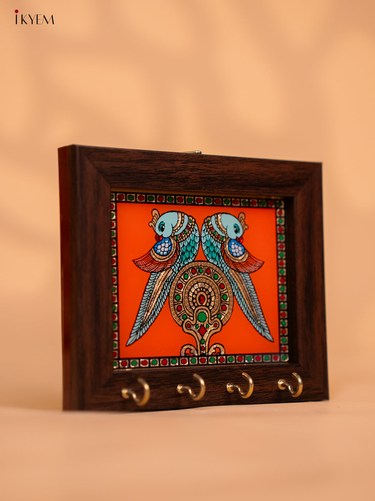 Reverse Glass Painted Key Hanger Twin Parrot -(5x6) orange   - KD15119