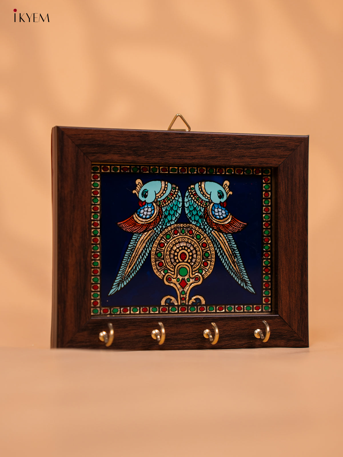 Reverse Glass Painted Key Hanger Twin Parrot -(5x6) Blue - KD15120