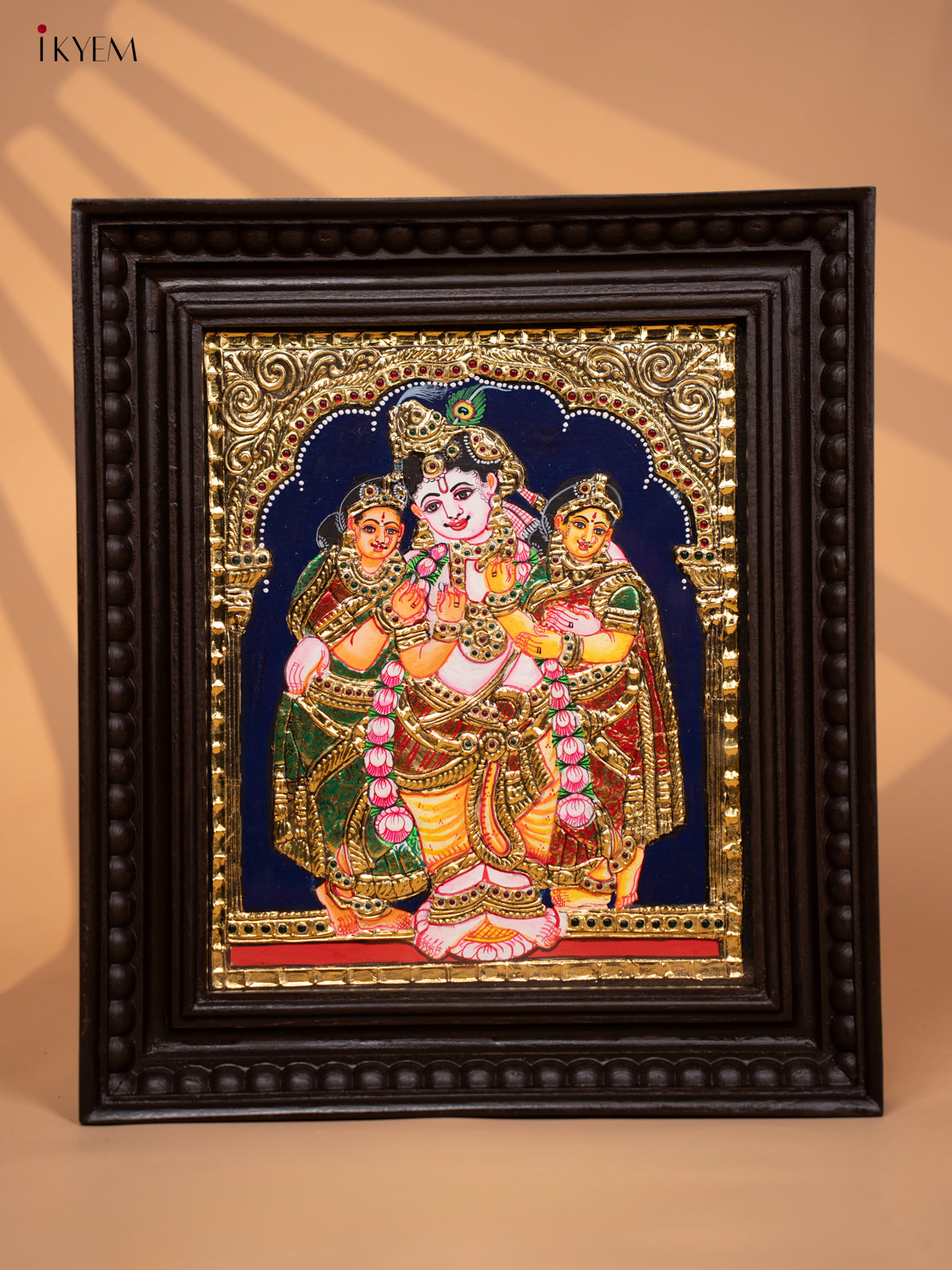 Krishna Bhama and Rukmini - Tanjore Painting (15x13) - KD17128