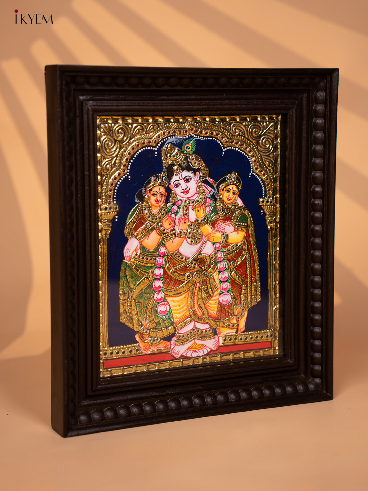 Krishna Bhama and Rukmini - Tanjore Painting (15x13) - KD17128