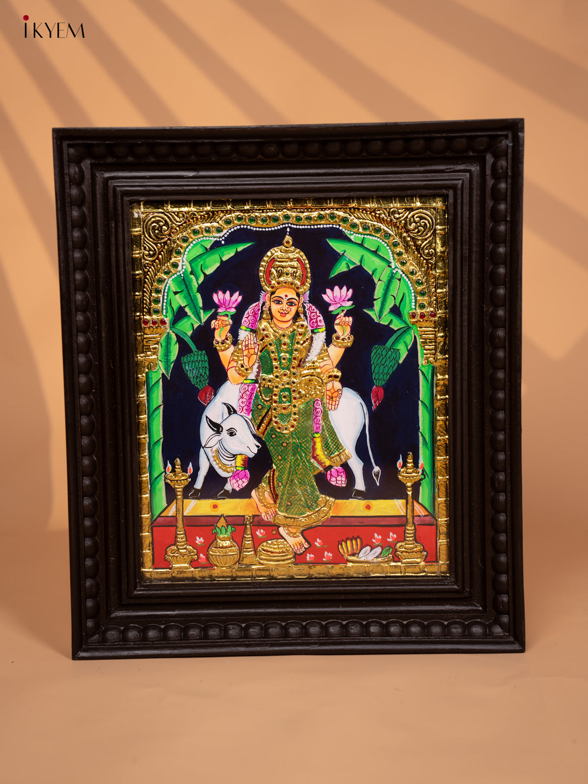 Garuda Lakshmi and Cow - Tanjore Painting (15x13) - KD17134