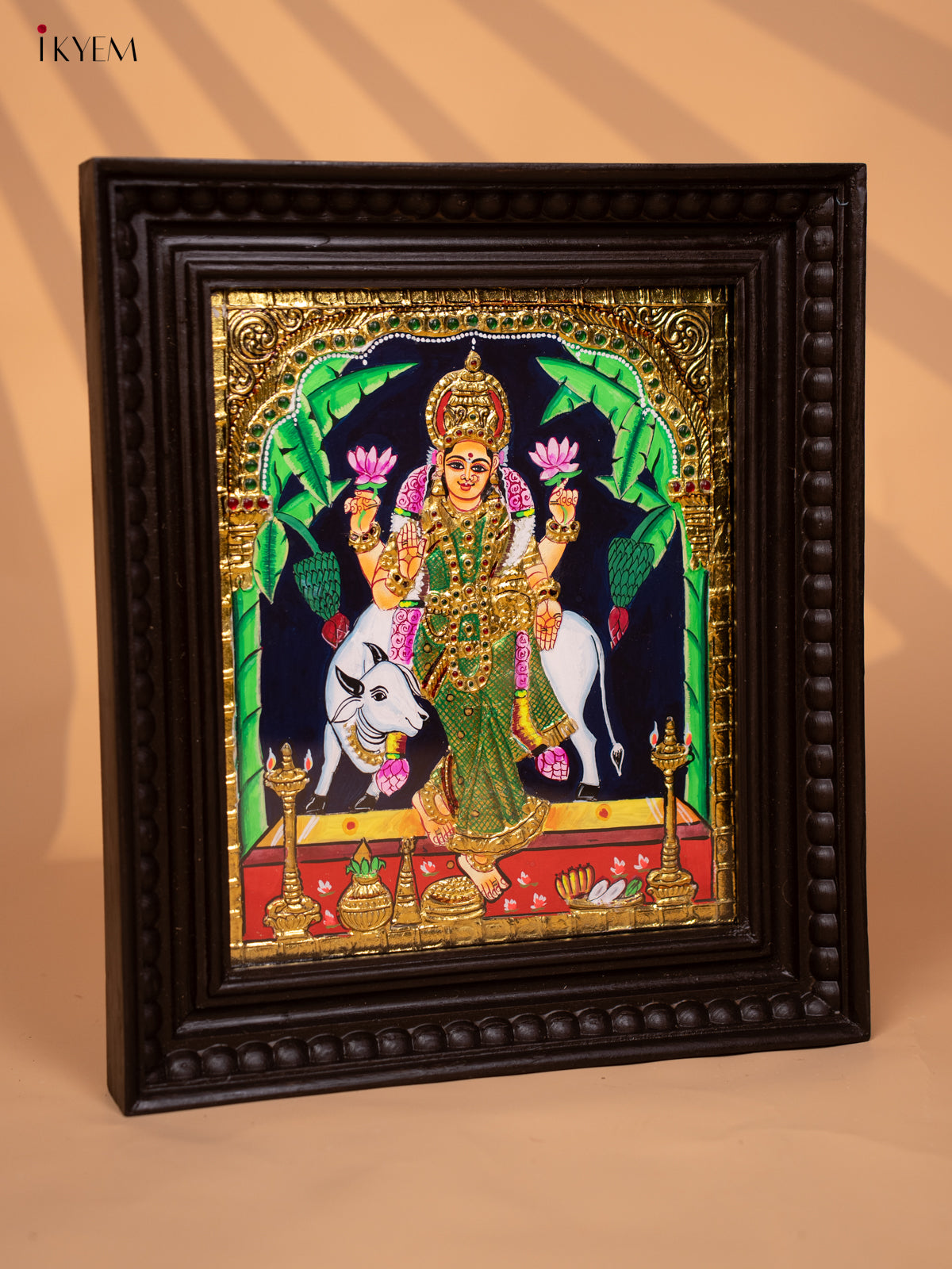 Garuda Lakshmi and Cow - Tanjore Painting (15x13) - KD17134