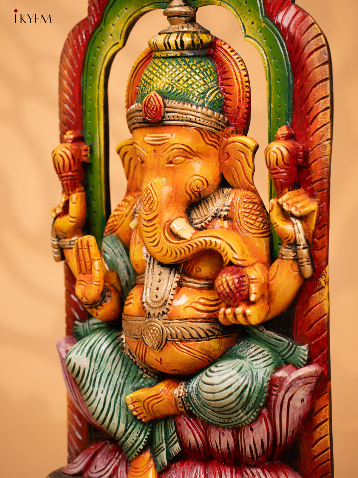 Wooden Hand Carved Painted Carving Ganesha - 27 Inch - KD18114