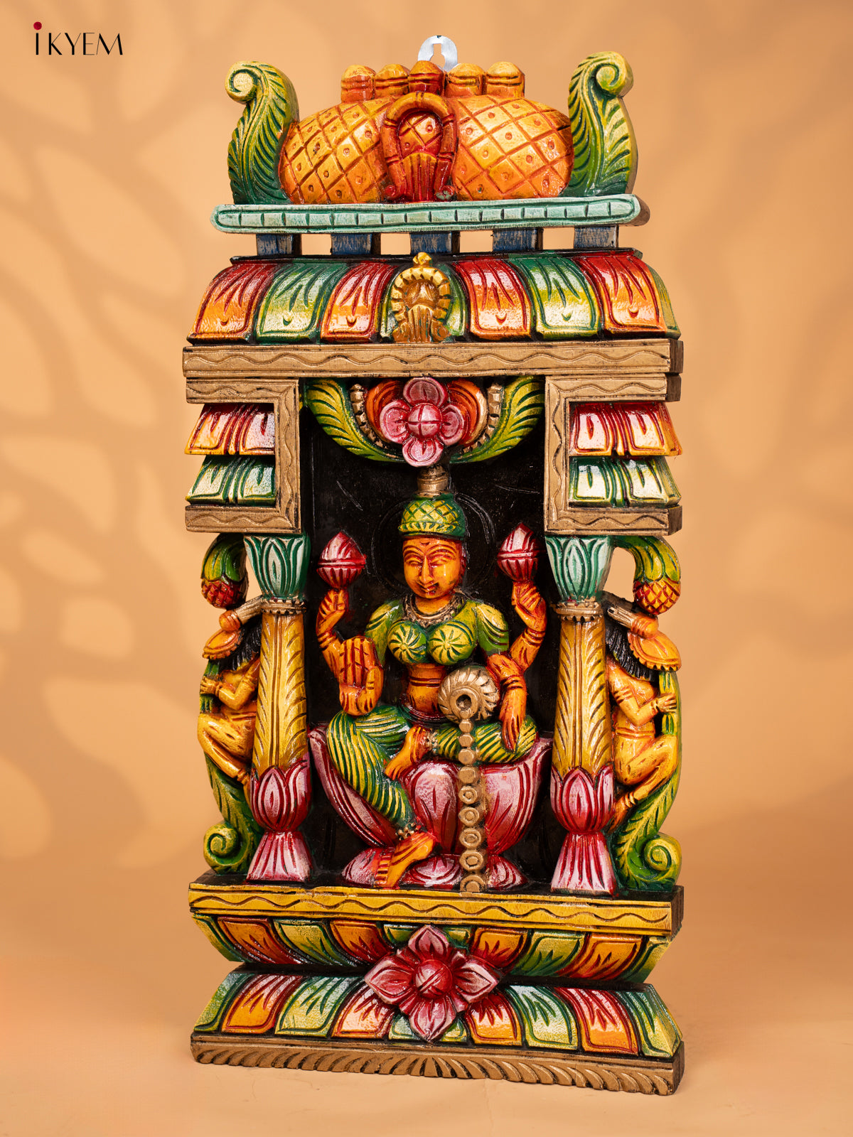 Wooden Hand Carved Painted Gopuram with Mahalakshmi - 24- Inch - KD18117