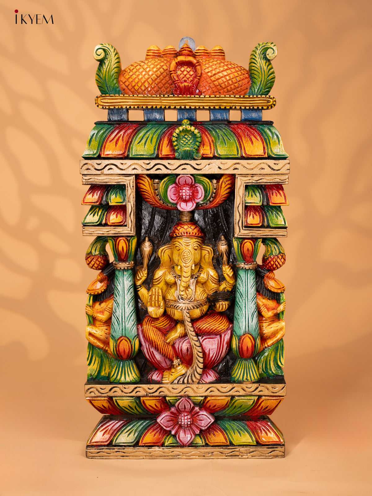 Wooden Hand Carved Painted Gopuram with Ganesha - 24 Inch - KD18119