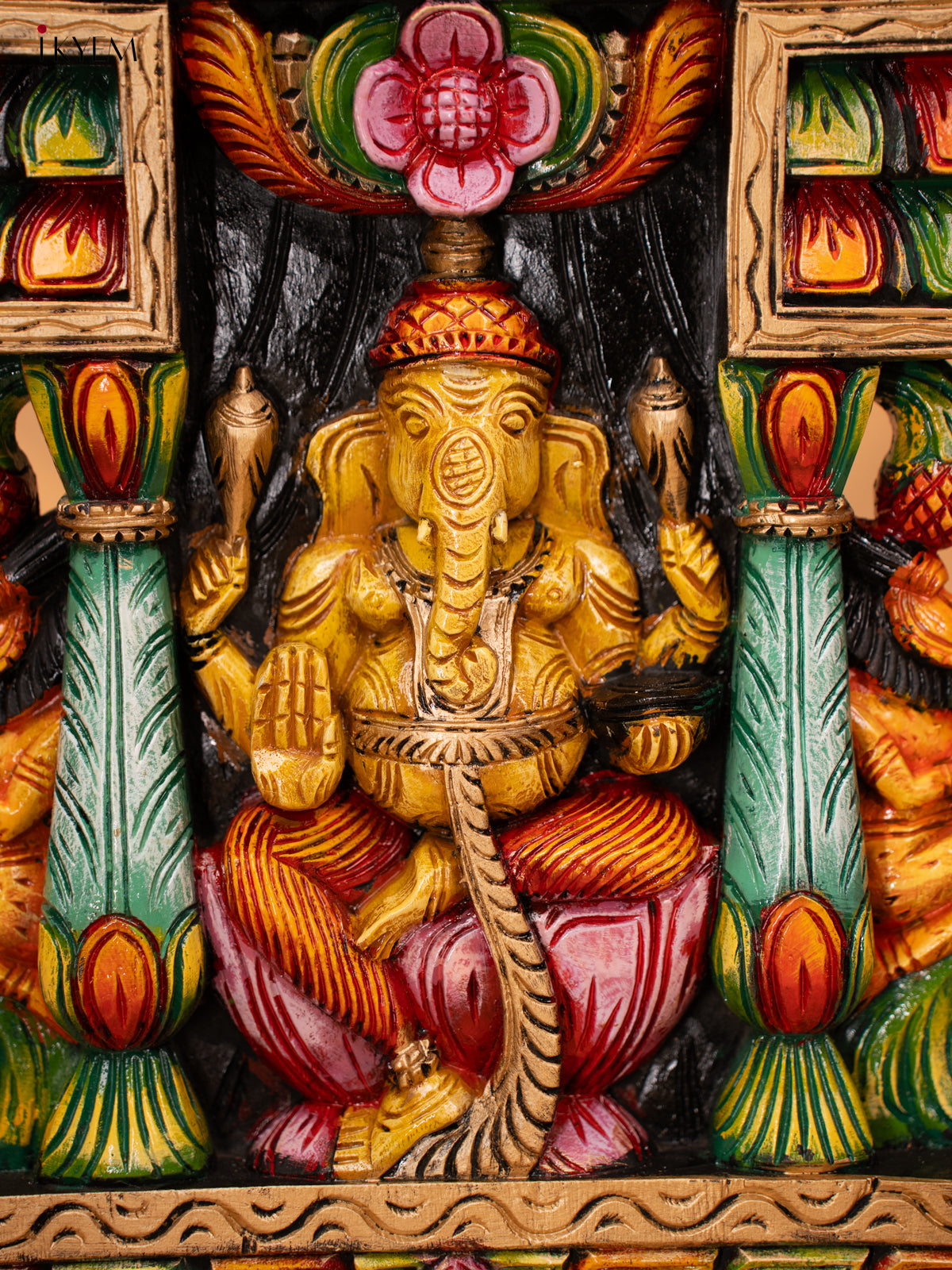 Wooden Hand Carved Painted Gopuram with Ganesha - 24 Inch - KD18119